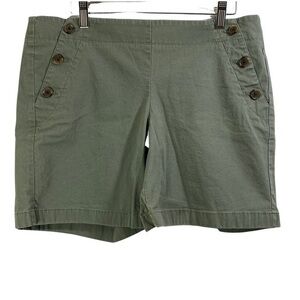J. CREW Womens Side Button Shorts Stretch Chino Size 10 Flat Front Green